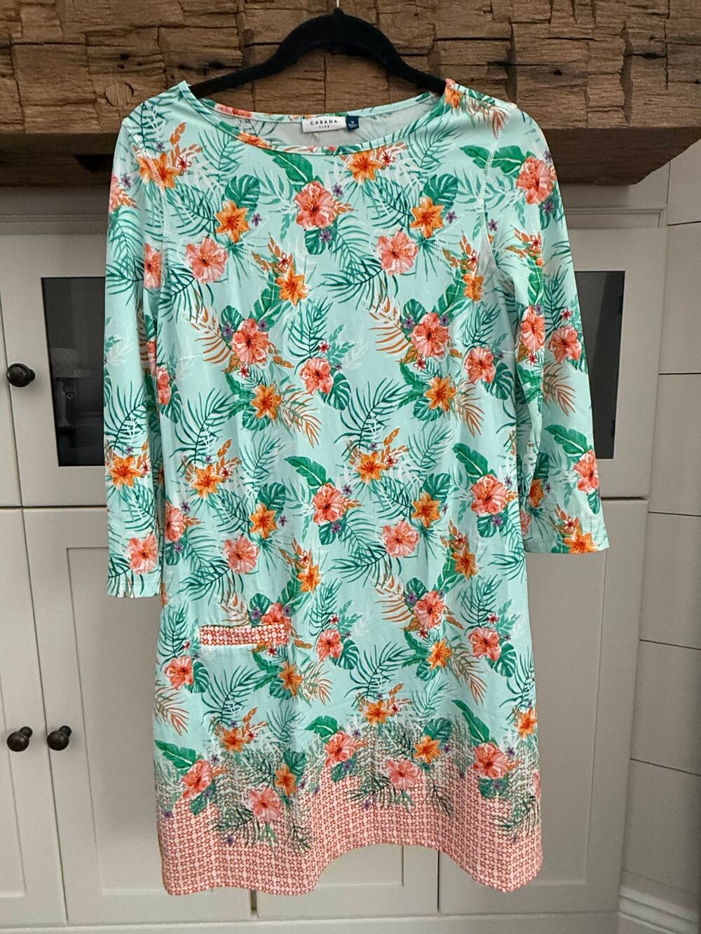 Cabana Life Mint Tropical Floral Tunic Dress UPF Sun Protection Size Medium